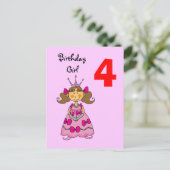 Carte Postale princesse de 4 ans (cheveux bruns) (Debout devant)