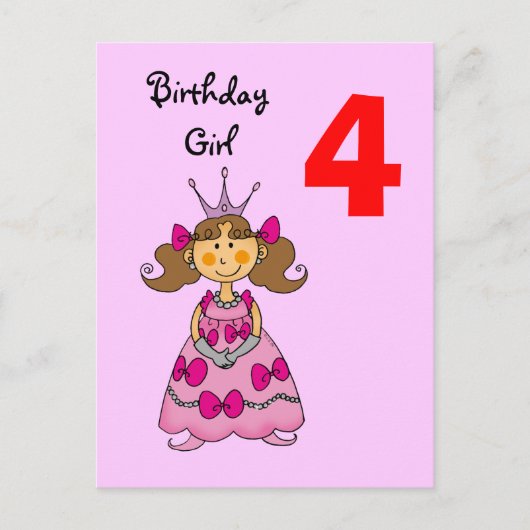Carte Postale princesse de 4 ans (cheveux bruns) (Devant)