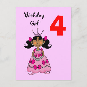 Carte Postale princesse de 4 ans (cheveux noirs)