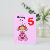 Carte Postale princesse de 5 ans (cheveux bruns) (Debout devant)