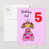 Carte Postale princesse de 5 ans (cheveux bruns) (Devant / Derrière)
