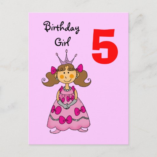 Carte Postale princesse de 5 ans (cheveux bruns) (Devant)