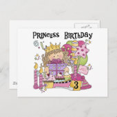 Carte Postale Princesse de fête 3e anniversaire Tshirts et cadea (Devant / Derrière)