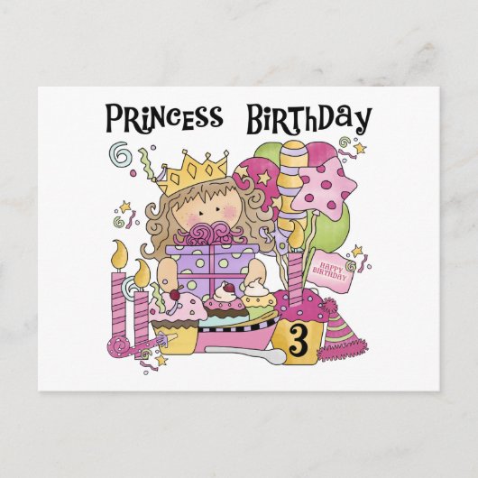 Carte Postale Princesse de fête 3e anniversaire Tshirts et cadea (Devant)