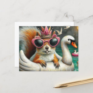 Carte Postale Princesse d'écureuil sur le cygne flottant drôle m