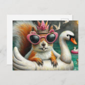 Carte Postale Princesse d'écureuil sur le cygne flottant drôle m (Devant / Derrière)