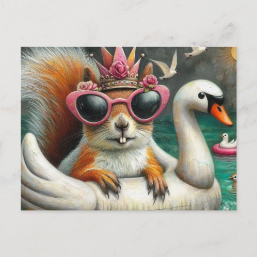 Carte Postale Princesse d'écureuil sur le cygne flottant drôle m (Devant)