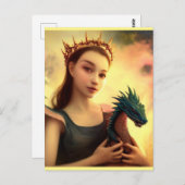 Carte Postale Princesse dragon avec jeune dragon  (Devant / Derrière)