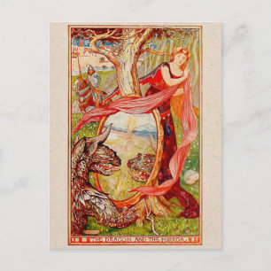 Carte Postale Princesse et le Dragon Illustré