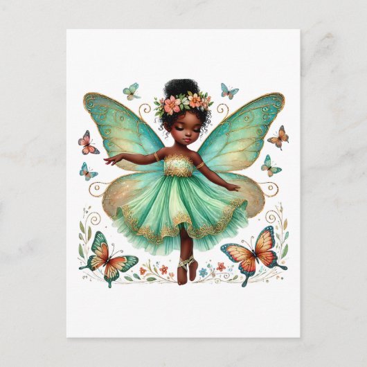 Carte Postale Princesse fée avec papillons (Devant)
