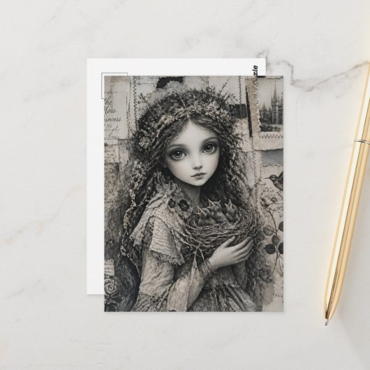 Carte Postale Princesse Fée des Oiseaux (Devant/Arrière en situation)