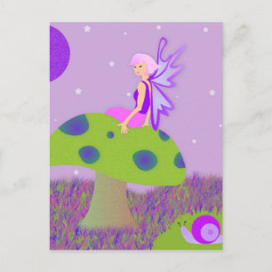 Carte Postale Princesse Fée mignonne sur Champignons avec / Esca