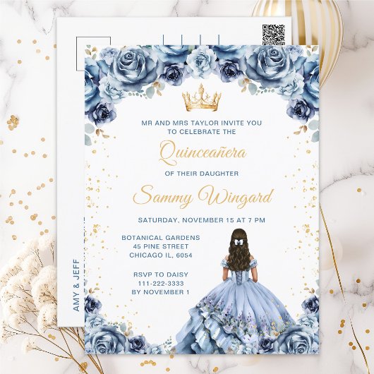 Carte Postale Princesse Fleur Bleue Poussiéreuse Quinceañera