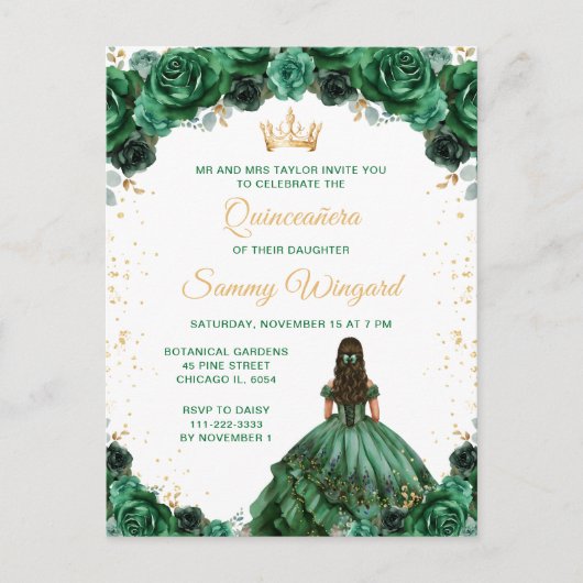 Carte Postale Princesse Fleur Vert Foncé Quinceañera (Devant)