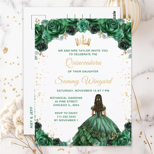 Carte Postale Princesse Fleur Vert Foncé Quinceañera