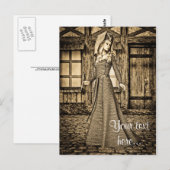Carte Postale Princesse Médiévale Sépia Art Renaissance (Devant / Derrière)