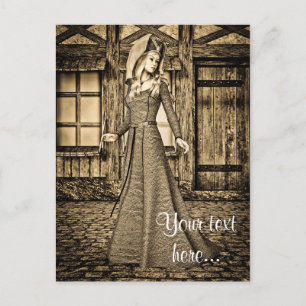 Carte Postale Princesse Médiévale Sépia Art Renaissance