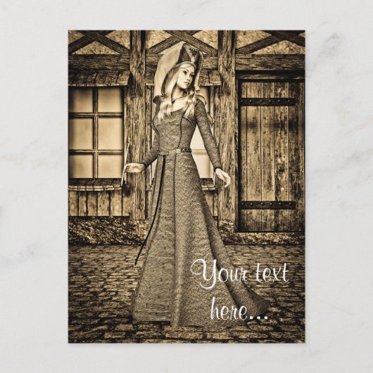 Carte Postale Princesse Médiévale Sépia Art Renaissance (Devant)
