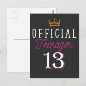 Carte Postale Princesse officielle pour 13 ans Fille Adolescente (Devant / Derrière)