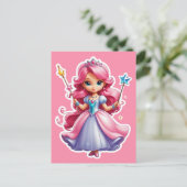 Carte Postale Princesse Rose Avec Baguette Magique Et Tiara (Debout devant)