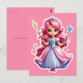 Carte Postale Princesse Rose Avec Baguette Magique Et Tiara (Devant / Derrière)