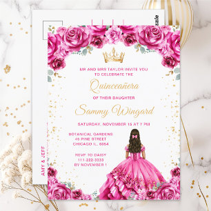 Carte Postale Princesse rose chaude Floral Quinceañera