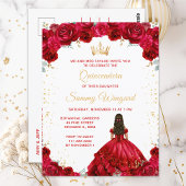 Carte Postale Princesse Rouge Floral Quinceañera