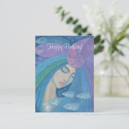 Carte Postale Princesse sirène, Joyeux Anniversaire texte person (Debout devant)