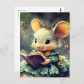 Carte Postale Princesse Souris Adorable Lisant un Livre (Devant / Derrière)