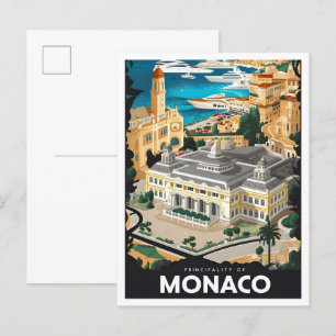 Carte Postale Principauté de Monaco Illustration Vintage voyage