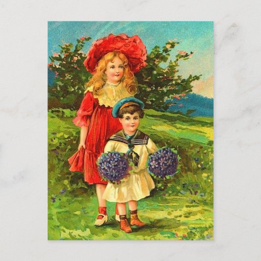 Carte postale Printemps Enfants vintages (Devant)