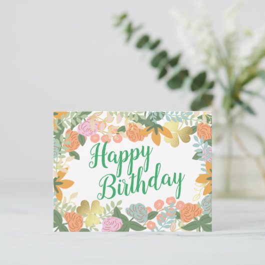 Carte Postale Printemps Rose Bloom Clover Joyeux anniversaire (Debout devant)