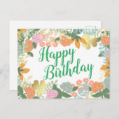 Carte Postale Printemps Rose Bloom Clover Joyeux anniversaire (Devant / Derrière)