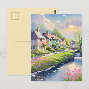 Carte Postale Printemps rose fleurit Pittoresque Riverside Natur