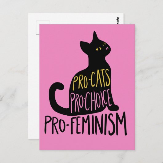 Carte Postale Pro-chats pro-choix pro-féminisme chat noir (Devant / Derrière)