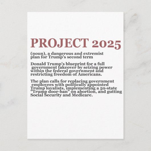 Carte Postale Pro Democracy Anti Project 2025 Trump républicain (Devant)