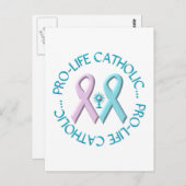 Carte Postale Pro-Life Catholique avec Monstrance & Rubans Rose/ (Devant / Derrière)