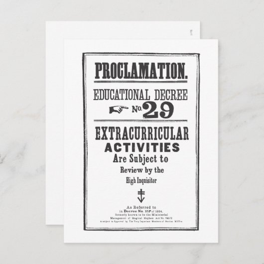 Carte Postale Proclamation 29 (Devant / Derrière)