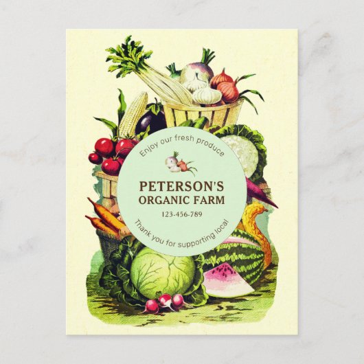 Carte Postale Producteur local de légumes botaniques vintage (Devant)