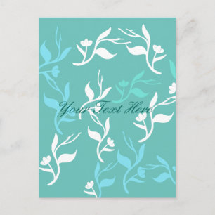 Carte Postale Produit à motif de feuilles blanches turquoise