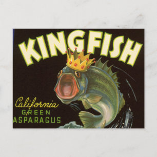 Carte Postale Produit vintage Can Étiquette Art, Kingfish Aspara