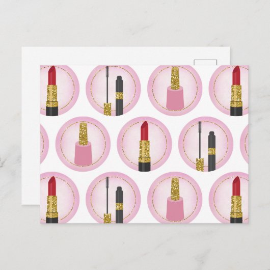 Carte Postale Produits de maquillage rose Cosmétique (Devant / Derrière)