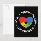 Carte Postale Professeur d'autisme Enseigner Accepter Comprendre (Devant / Derrière)