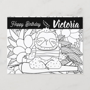 Carte Postale Professeur de Yoga Paresseux Anniversaire Floral C