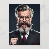 Carte Postale Professeur fou fou avec barbe (Devant)