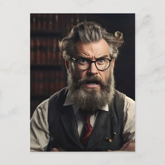 Carte Postale Professeur fou fou avec barbe (Devant)