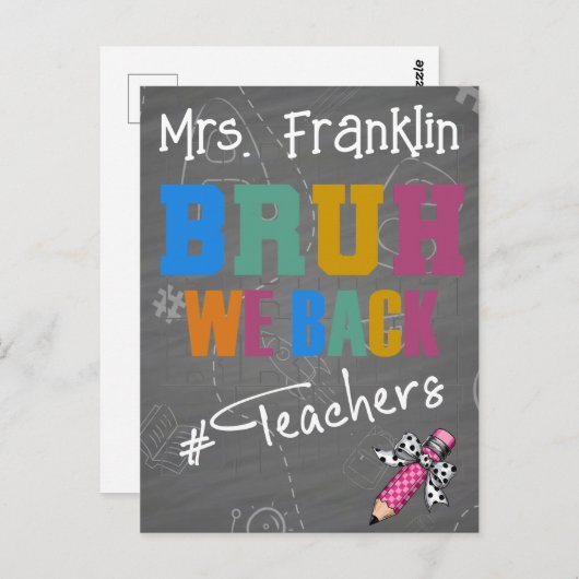 Carte Postale Professeur personnalisé Bruh We Back (à l'école) (Devant / Derrière)