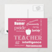 Carte Postale Professeur Pride+Design de texte blanc/rose (Devant / Derrière)