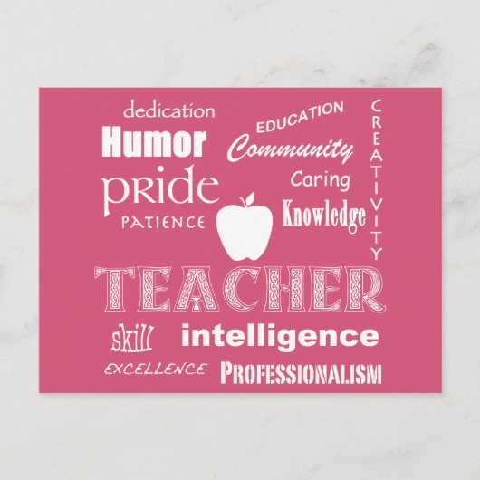 Carte Postale Professeur Pride+Design de texte blanc/rose (Devant)