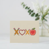 Carte Postale Professeur XOXO Crayon Saint Valentin et pomme (Debout devant)